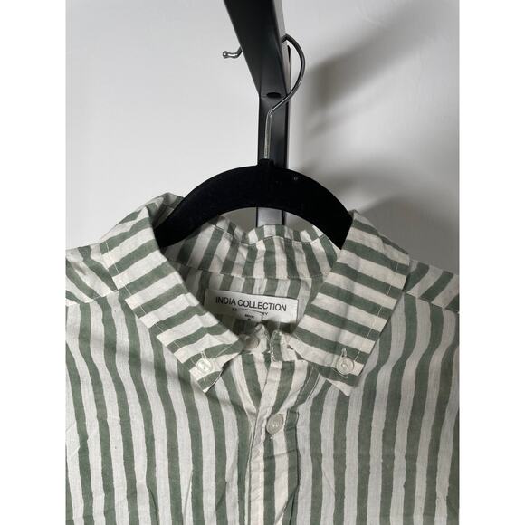 EMERSON FRY Ryan Shirt Organic Cotton Button Up Striped Oversized Green White M - Picture 4 of 10